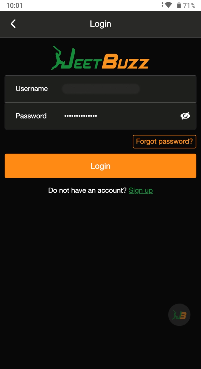 To log in to the JeetBuzz online casino website, you must enter your username and password.