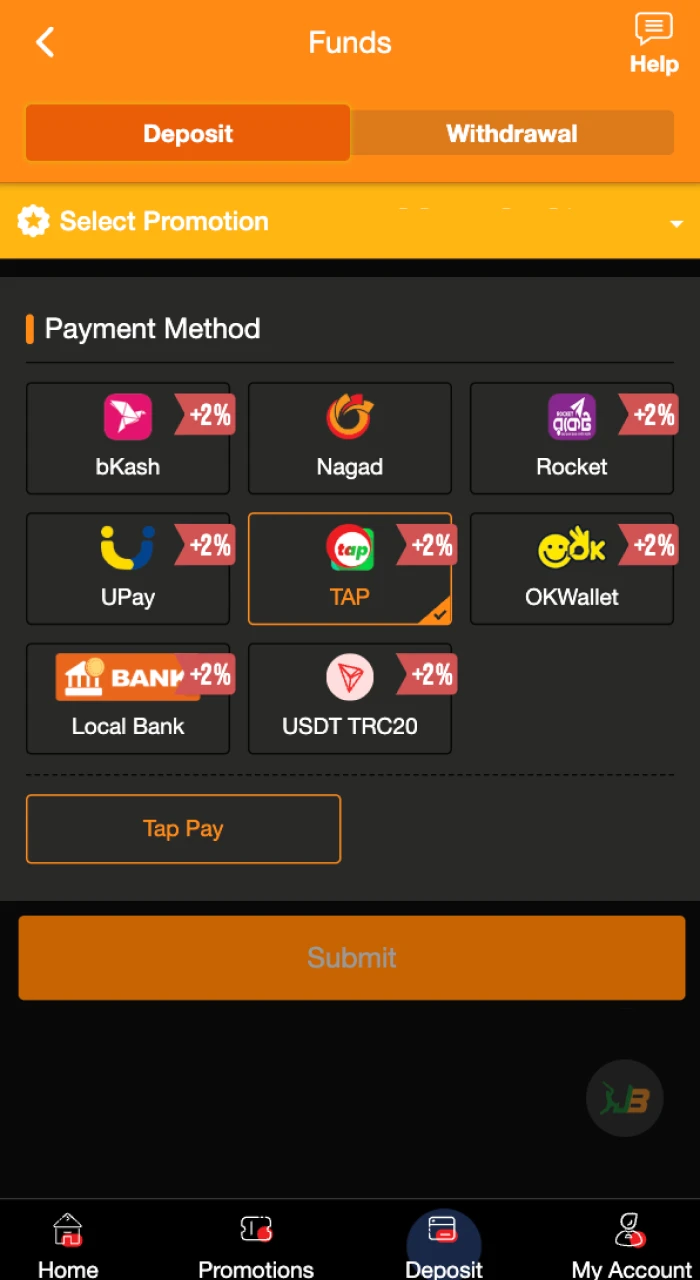 Choose a payment method to make a deposit at JeetBuzz online casino.