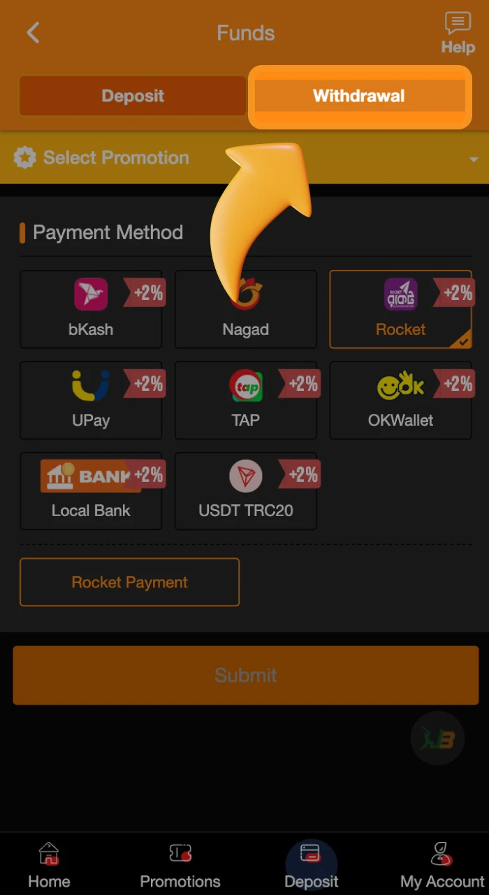 Open the payment pages and go to the withdrawal section on the JeetBuzz online casino website and withdraw your money.